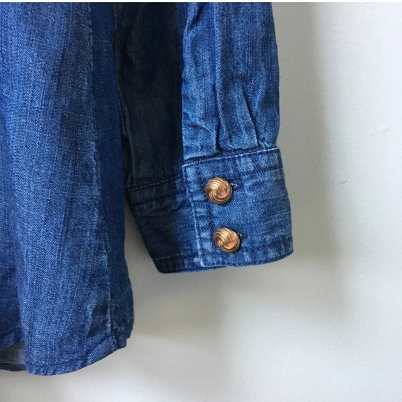 Soft surrounding Chambray velvet collar beaded embellished denim button down - Picture 7 of 9